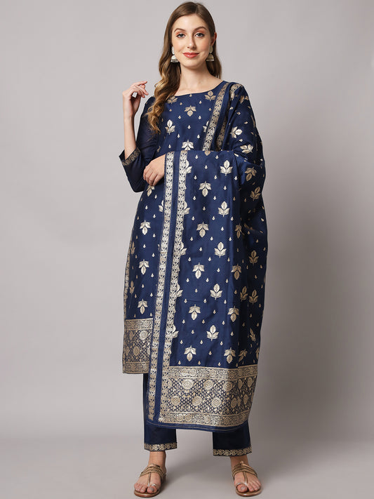 Jacquard silk blend woven kurta set  with dupatta