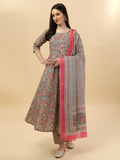 Cotton print kurta set with dupatta