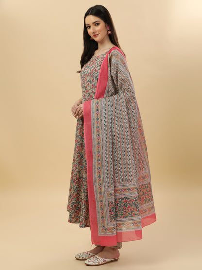 Cotton print kurta set with dupatta