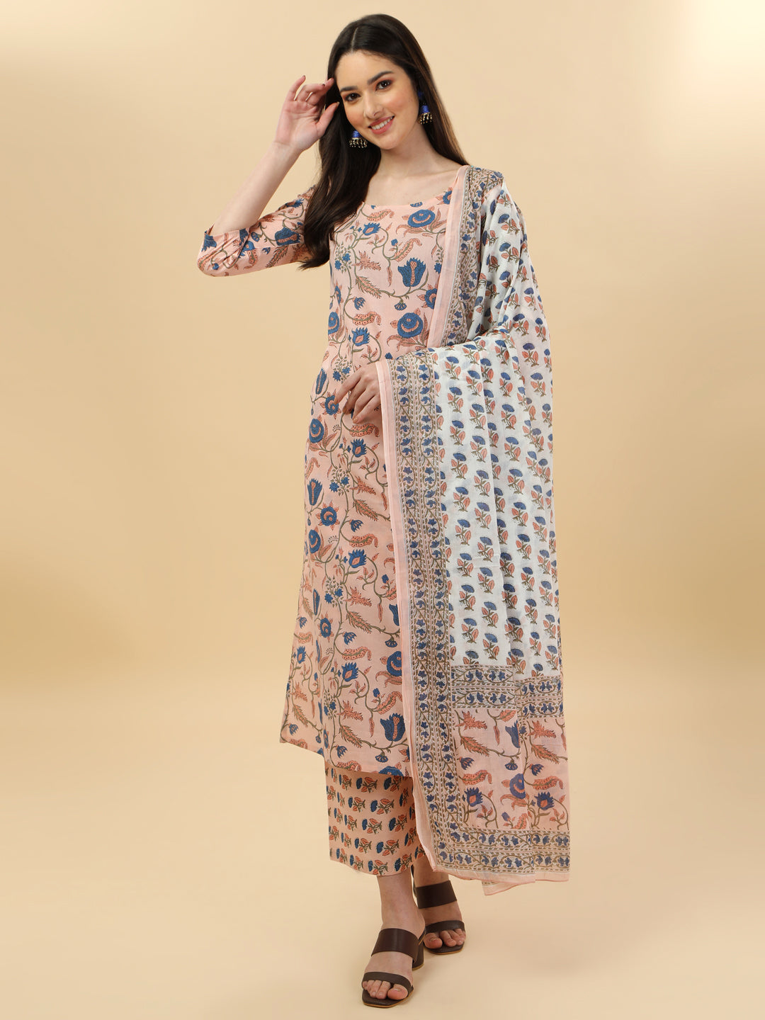 Cotton print kurta set with dupatta