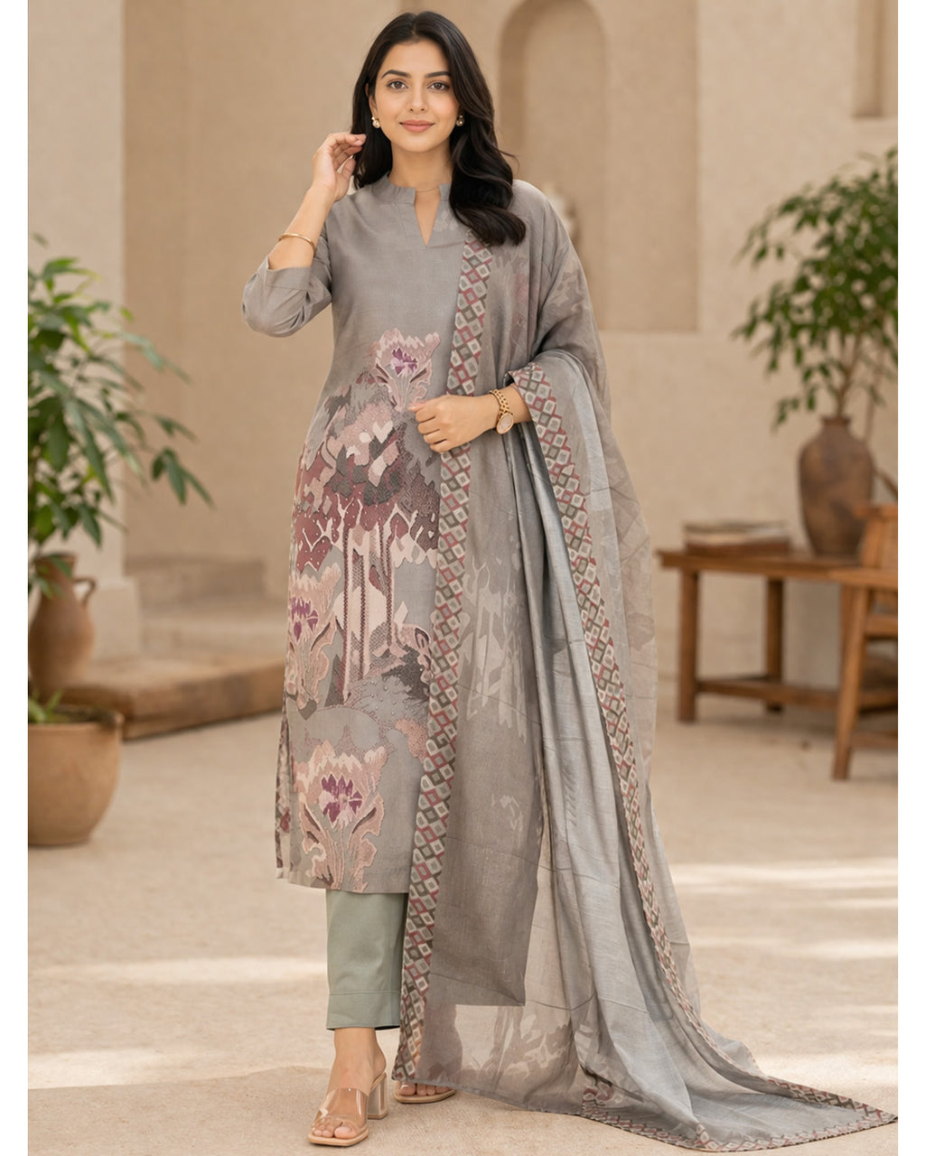 Women’s 3 Piece Cotton Blend Kurta with Pant & Dupatta