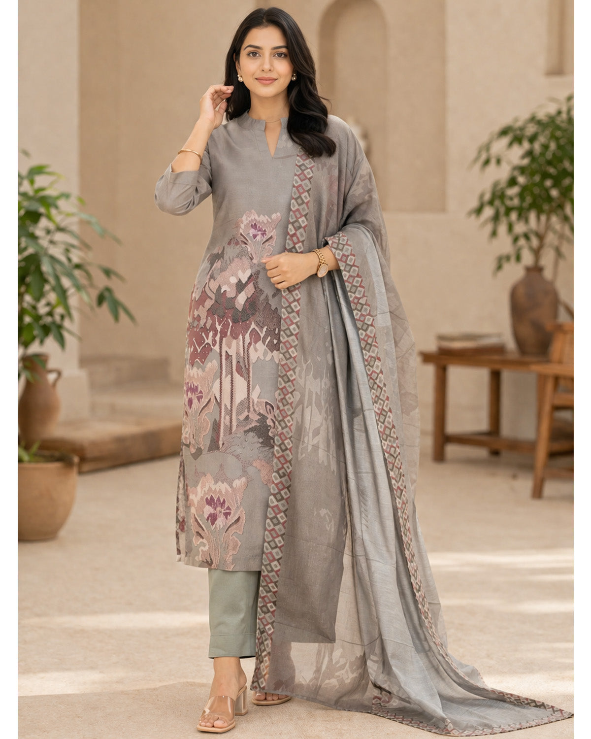 Women’s 3 Piece Cotton Blend Kurta with Pant & Dupatta