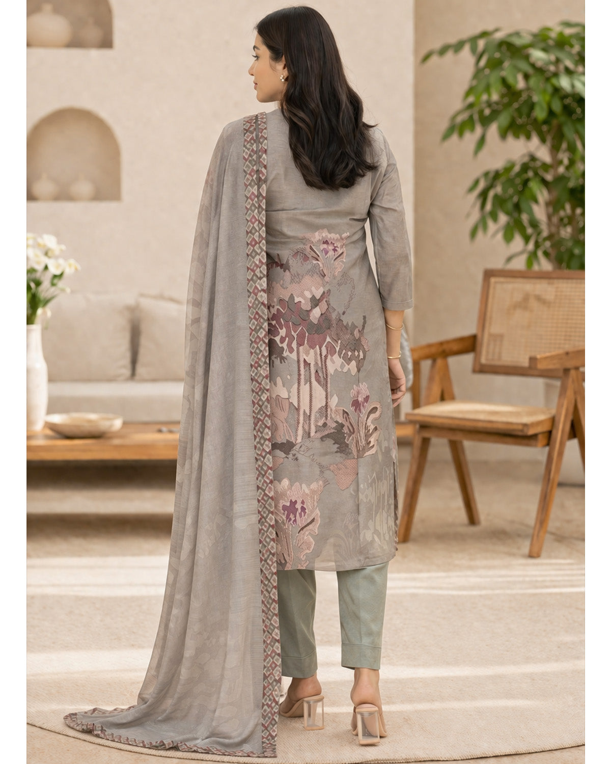 Women’s 3 Piece Cotton Blend Kurta with Pant & Dupatta