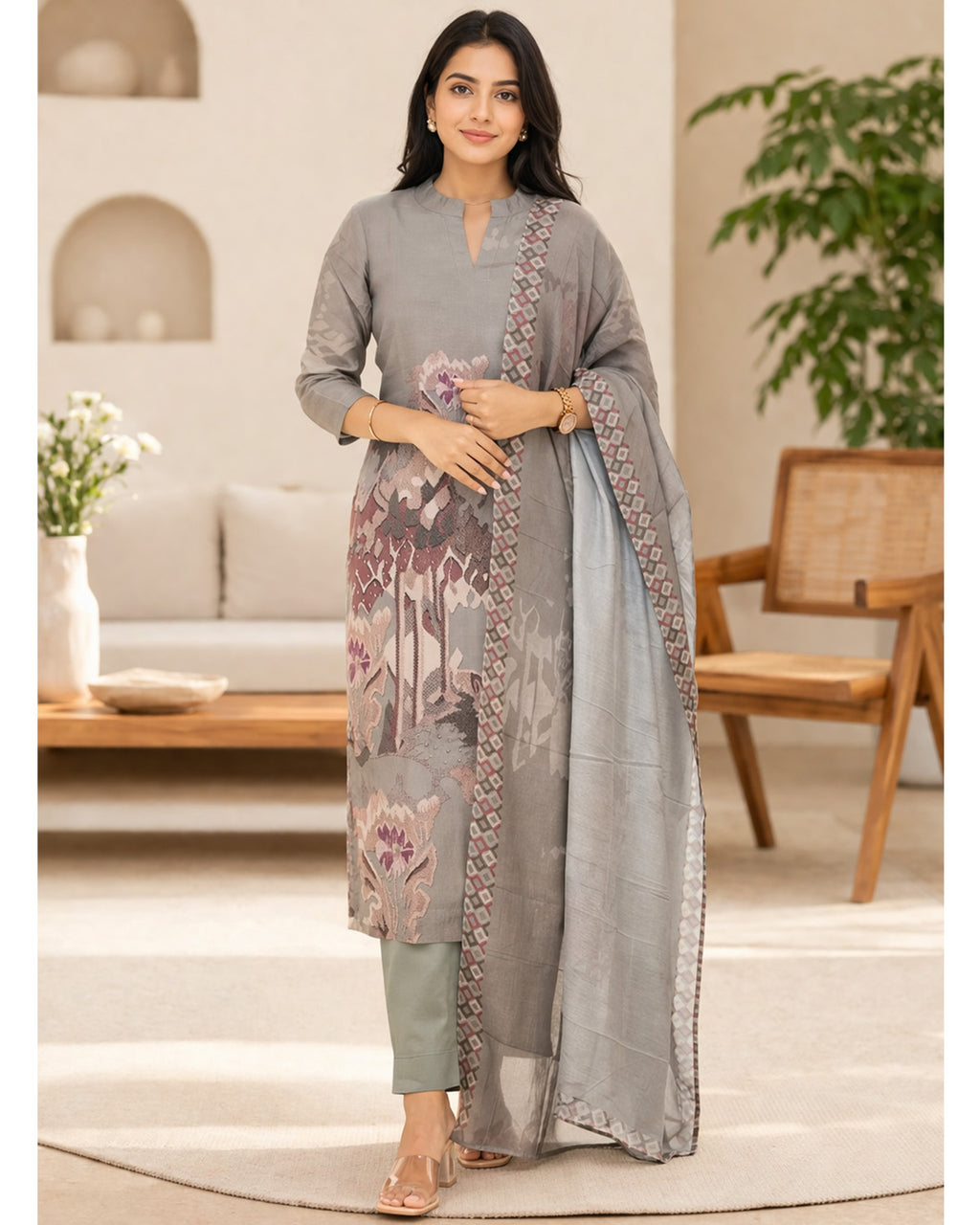 Women’s 3 Piece Cotton Blend Kurta with Pant & Dupatta