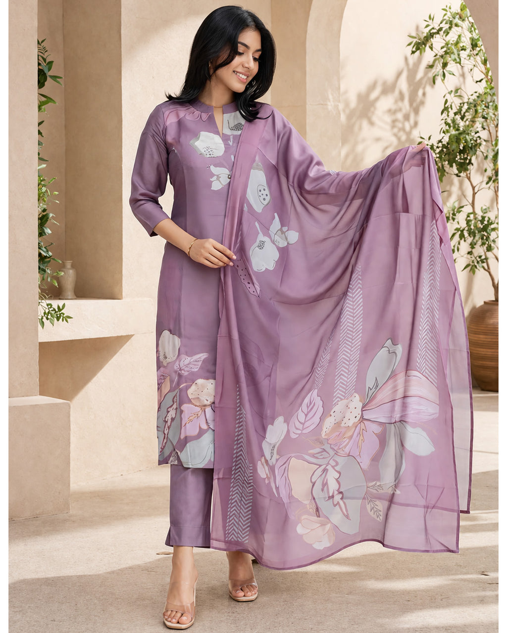 Women’s 3 Piece Cotton Blend Kurta with Pant & Dupatta