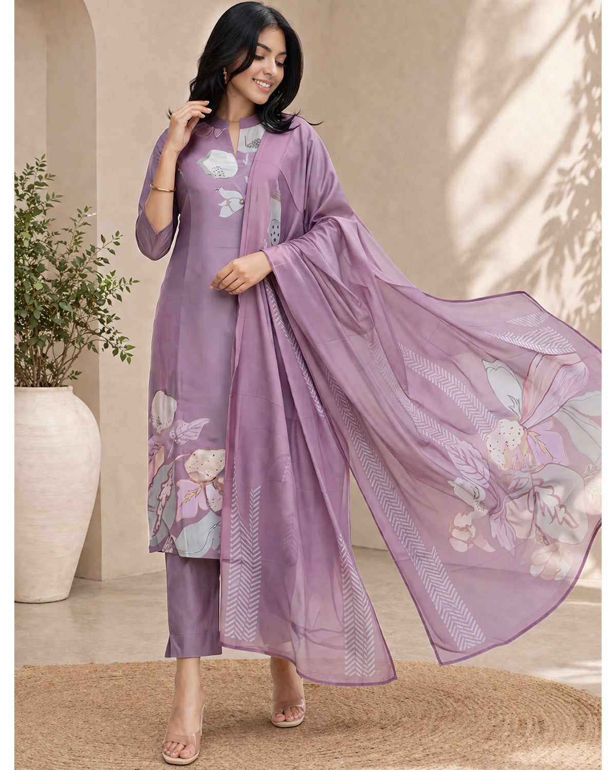 Women’s 3 Piece Cotton Blend Kurta with Pant & Dupatta