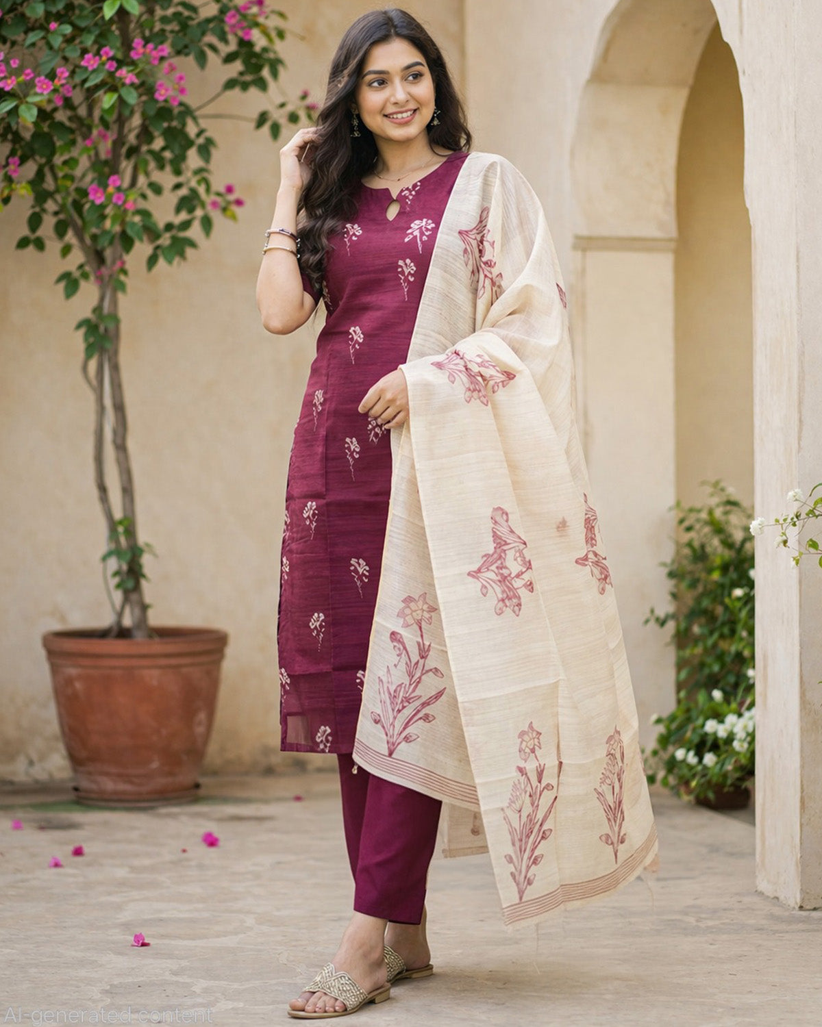 Elegant Women’s 3 Piece Chanderi Silk Kurta with Pant & Dupatta