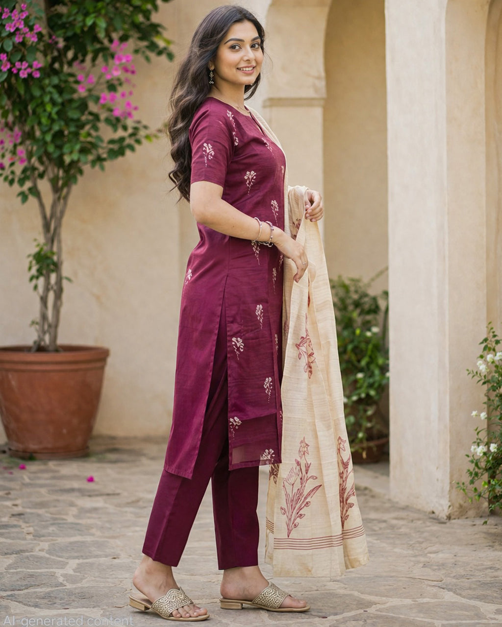 Elegant Women’s 3 Piece Chanderi Silk Kurta with Pant & Dupatta