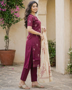 Elegant Women’s 3 Piece Chanderi Silk Kurta with Pant & Dupatta