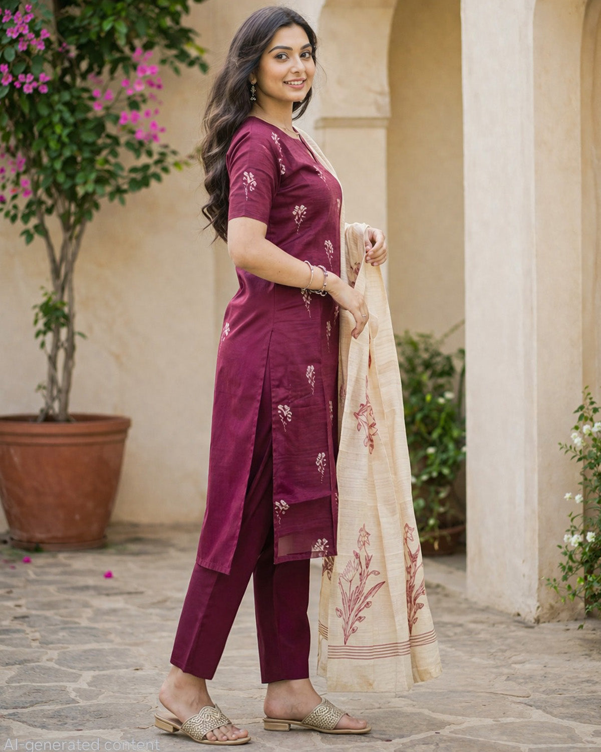 Elegant Women’s 3 Piece Chanderi Silk Kurta with Pant & Dupatta