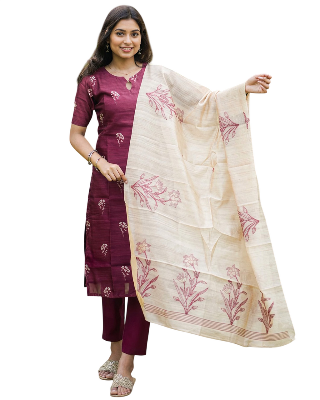 Elegant Women’s 3 Piece Chanderi Silk Kurta with Pant & Dupatta