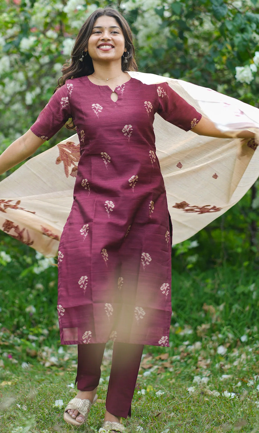 Elegant Women’s 3 Piece Chanderi Silk Kurta with Pant & Dupatta