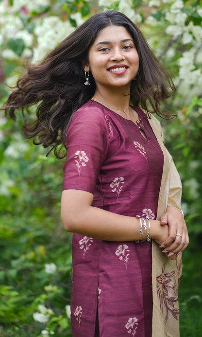 Elegant Women’s 3 Piece Chanderi Silk Kurta with Pant & Dupatta