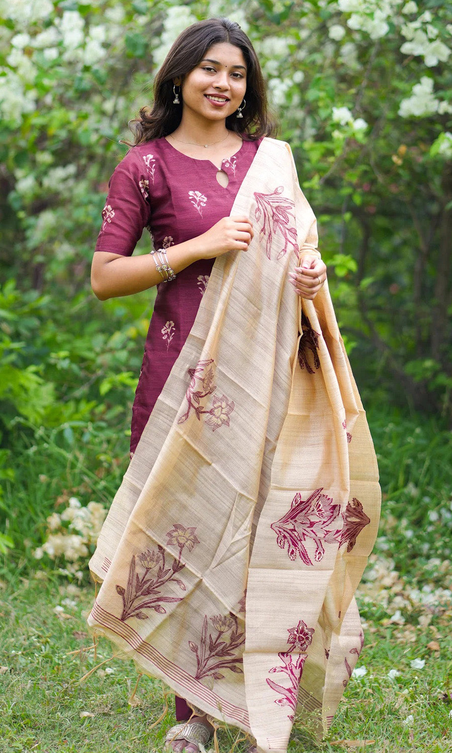 Elegant Women’s 3 Piece Chanderi Silk Kurta with Pant & Dupatta