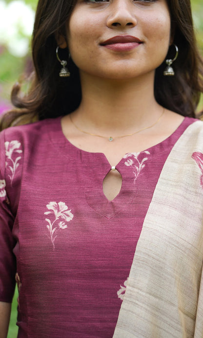 Elegant Women’s 3 Piece Chanderi Silk Kurta with Pant & Dupatta