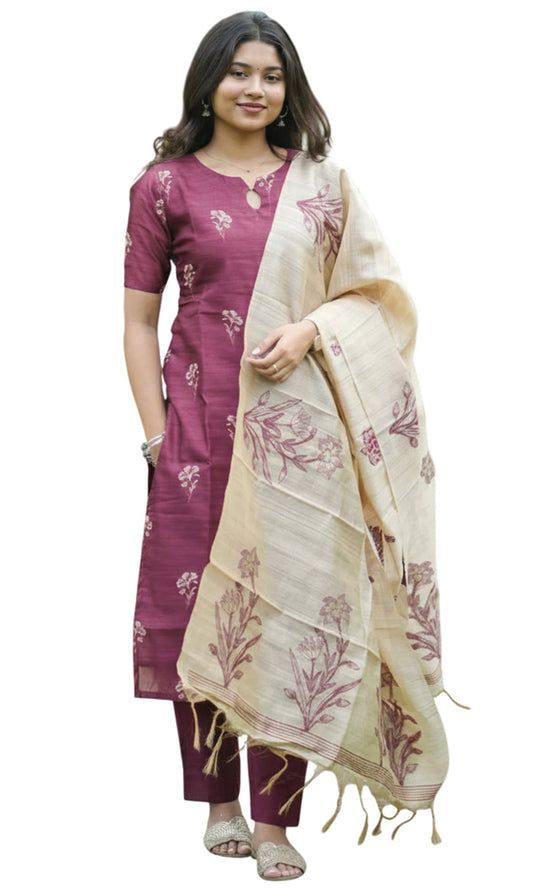 Elegant Women’s 3 Piece Chanderi Silk Kurta with Pant & Dupatta