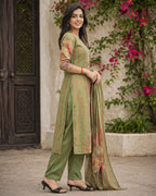 Olive Bloom Rayon Printed Kurta Set with Dupatta
