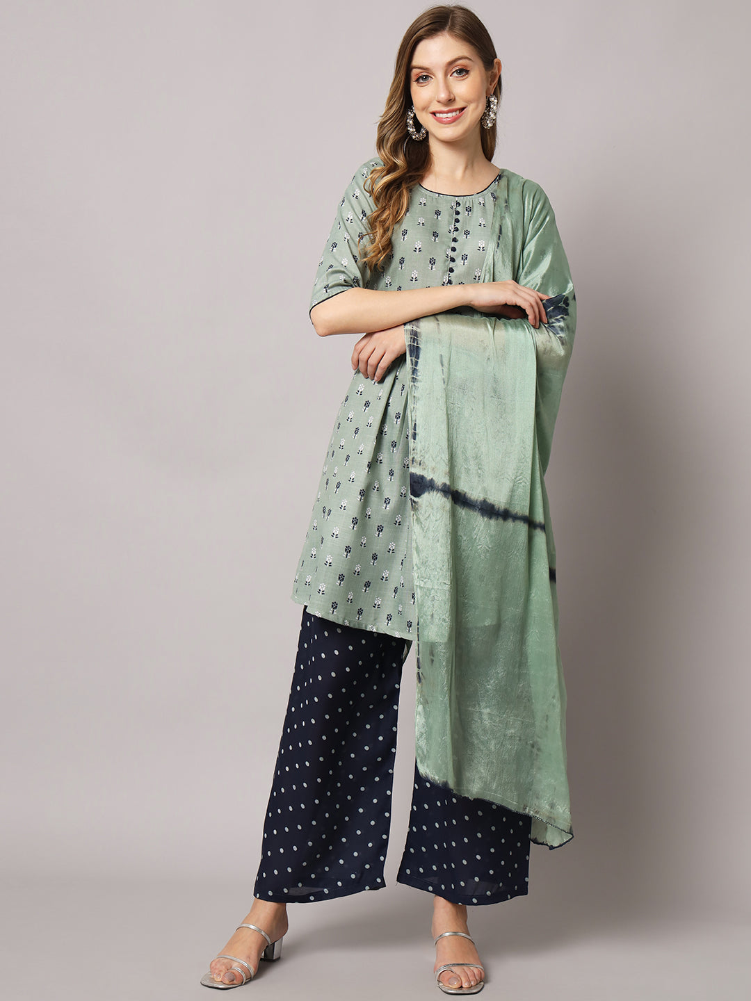 Cotton blend print kurta set with dupatta