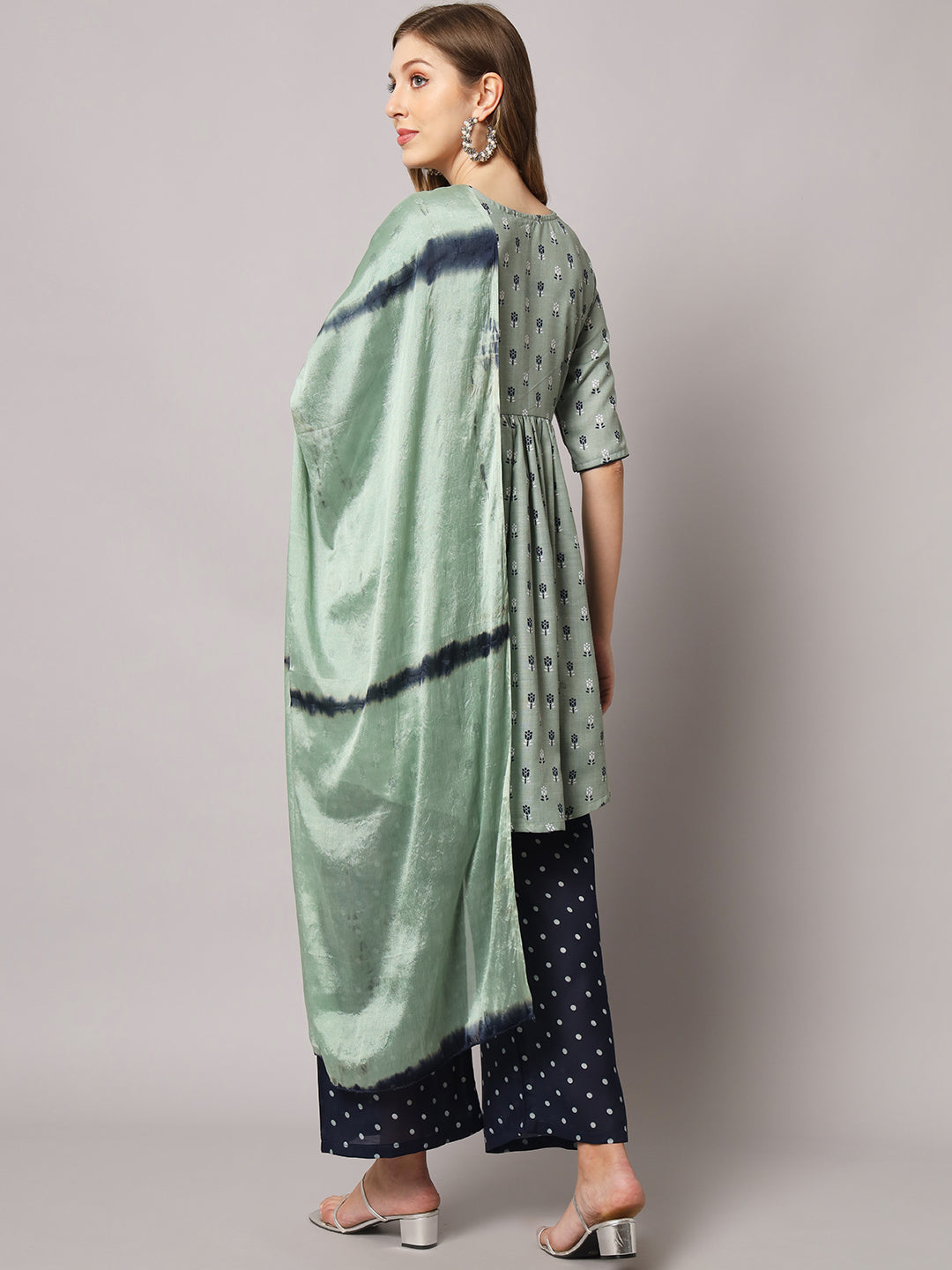 Cotton blend print kurta set with dupatta