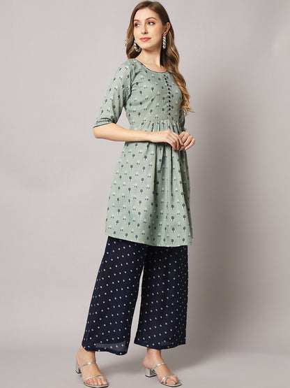 Cotton blend print kurta set with dupatta