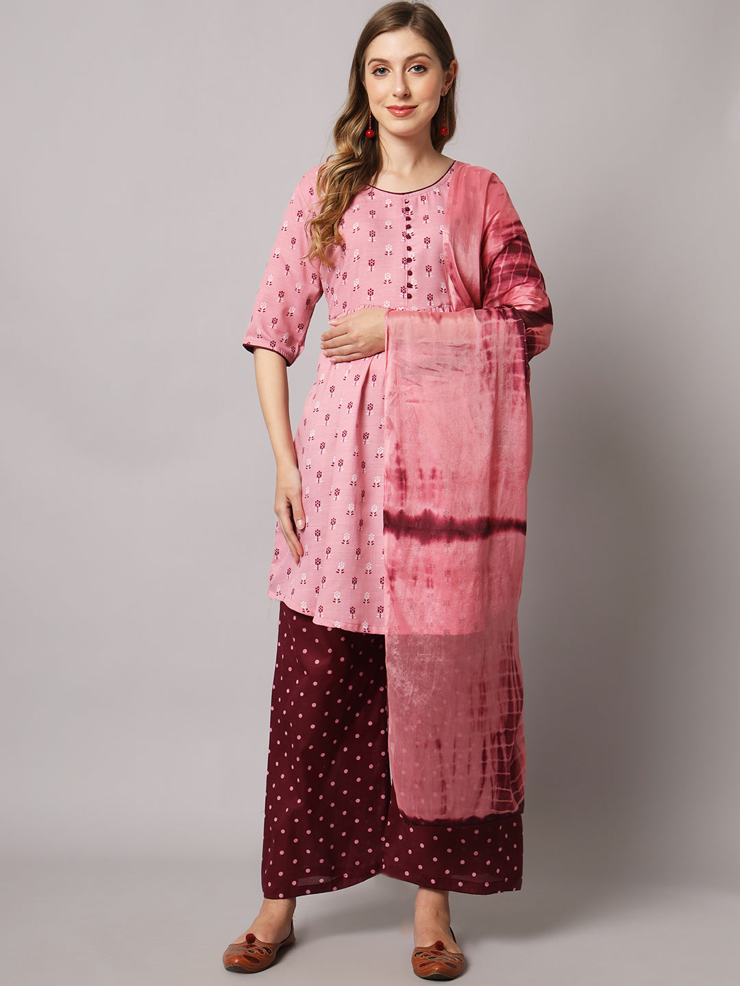 Cotton blend print kurta set with dupatta