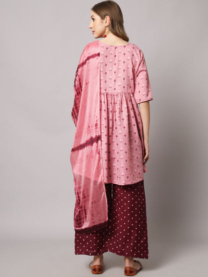 Cotton blend print kurta set with dupatta