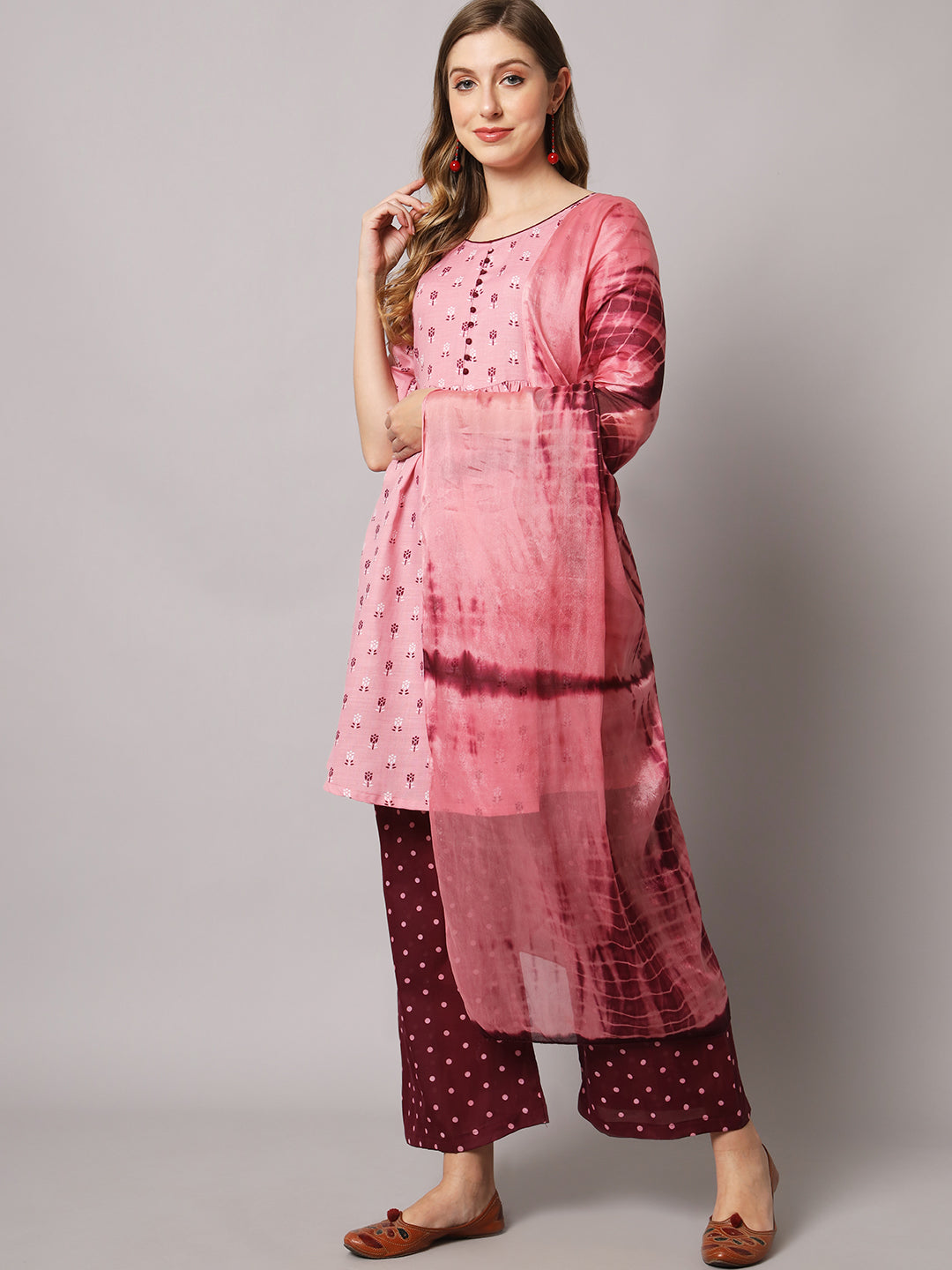 Cotton blend print kurta set with dupatta