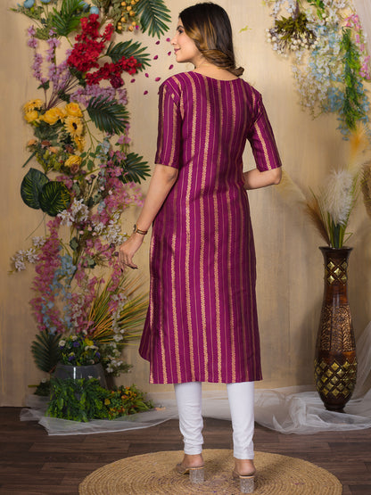 Jacquad weaving Calf Length Kurta For Women KT34_Wine