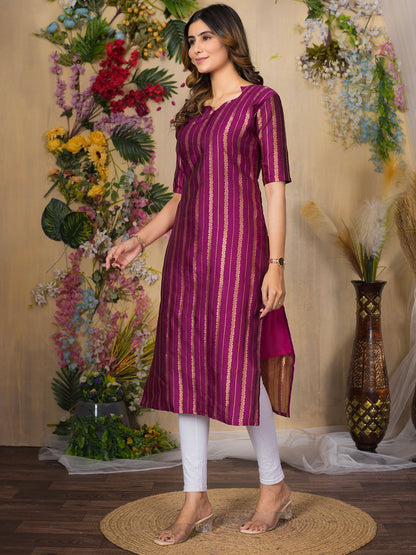 Jacquad weaving Calf Length Kurta For Women KT34_Wine