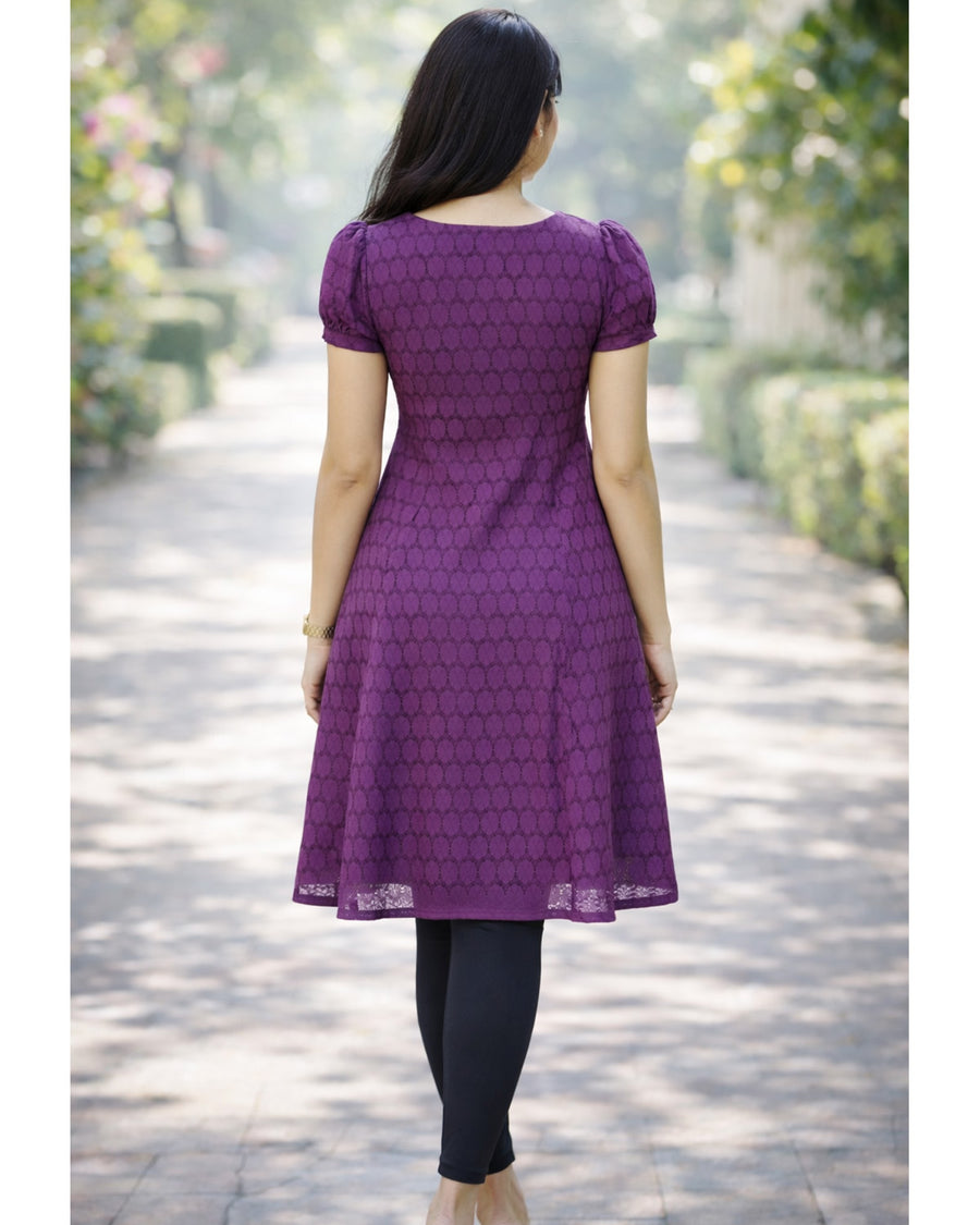 Women's Cotton Stitched A Line Chikan Emboidery Knee Length Kurta