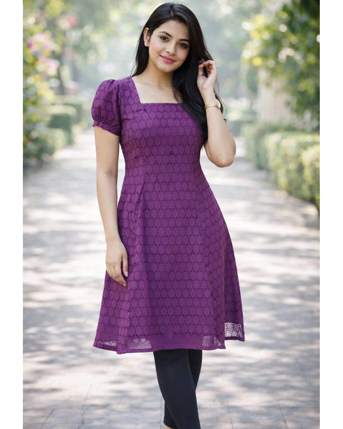 Women's Cotton Stitched A Line Chikan Emboidery Knee Length Kurta