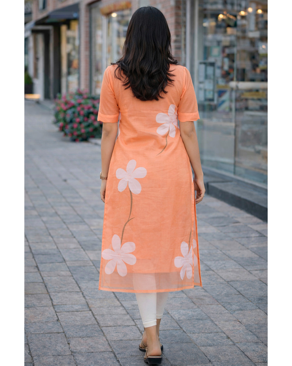 Women's Organza Stitched Printed Straight Kurta