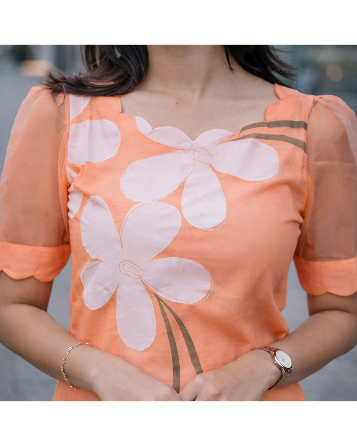 Women's Organza Stitched Printed Straight Kurta