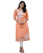Women's Organza Stitched Printed Straight Kurta