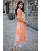 Women's Organza Stitched Printed Straight Kurta