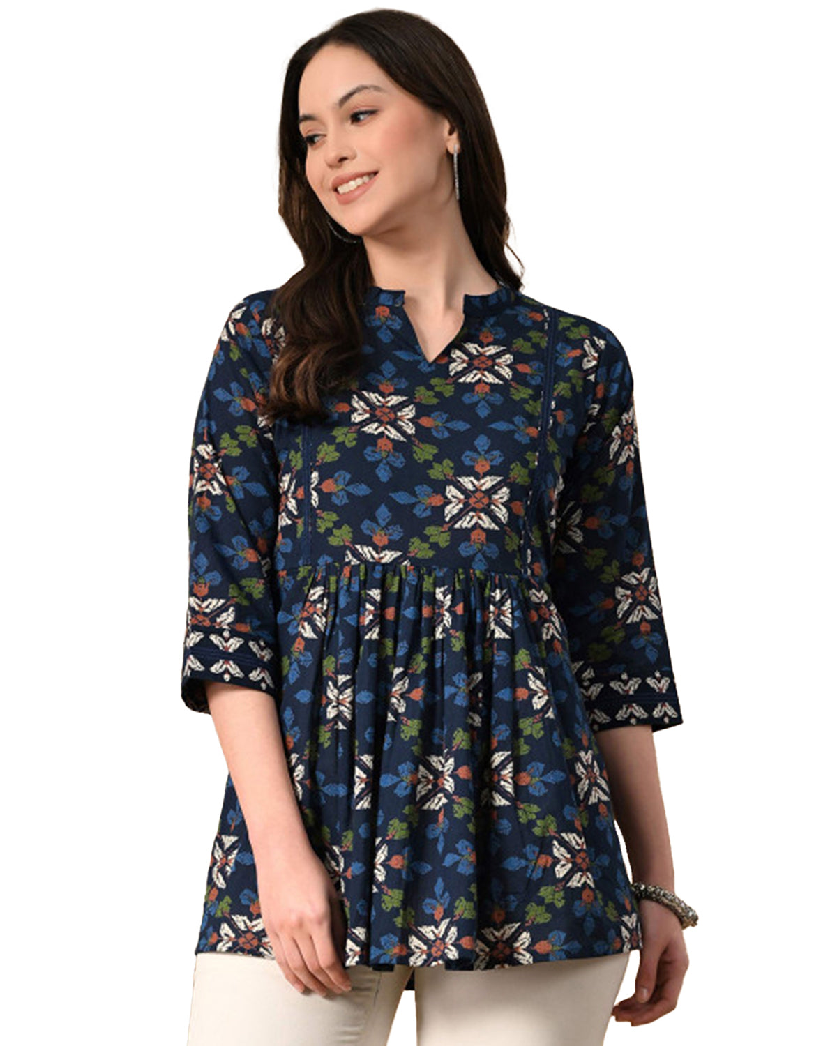 Women’s Cotton Printed A-Line Peplum Tunic Top