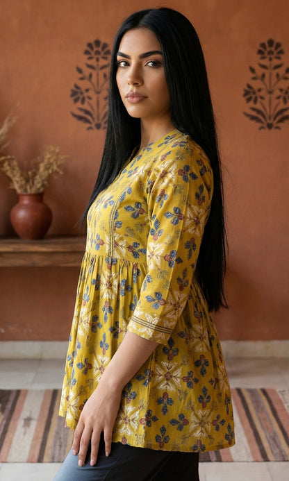 Women’s Cotton Floral Printed A-Line Tunic Top for Office Wear