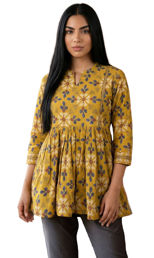 Women’s Cotton Floral Printed A-Line Tunic Top for Office Wear