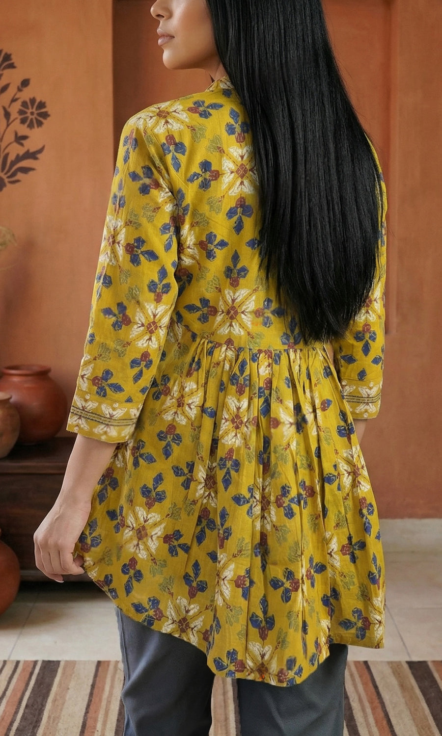 Women’s Cotton Floral Printed A-Line Tunic Top for Office Wear