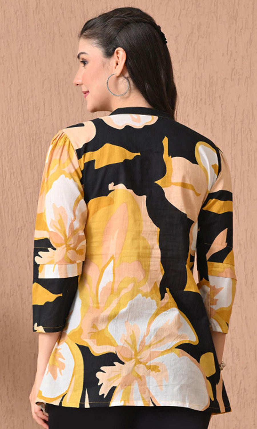 Women’s Cotton Abstract Printed Pleated Yoke Top