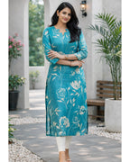 Rayon Printed Straight Calf Length Kurta for Women
