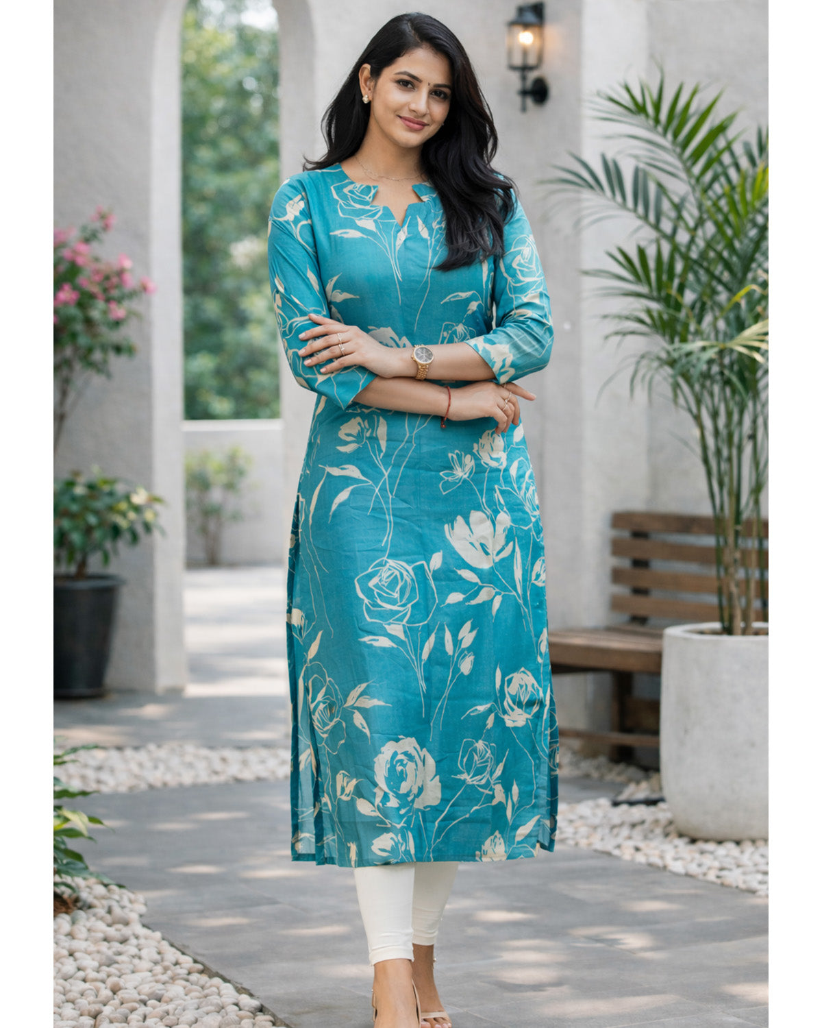 Rayon Printed Straight Calf Length Kurta for Women