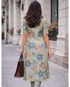 Linen Blend Printed Straight Calf Length Kurta for Women