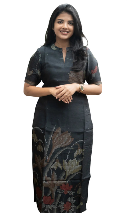 Women Chanderi Printed Straight Calf Length Kurta