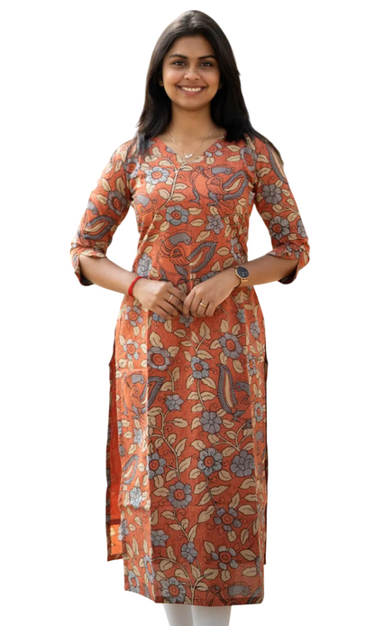 Women Chanderi Printed Straight Calf Length Kurta