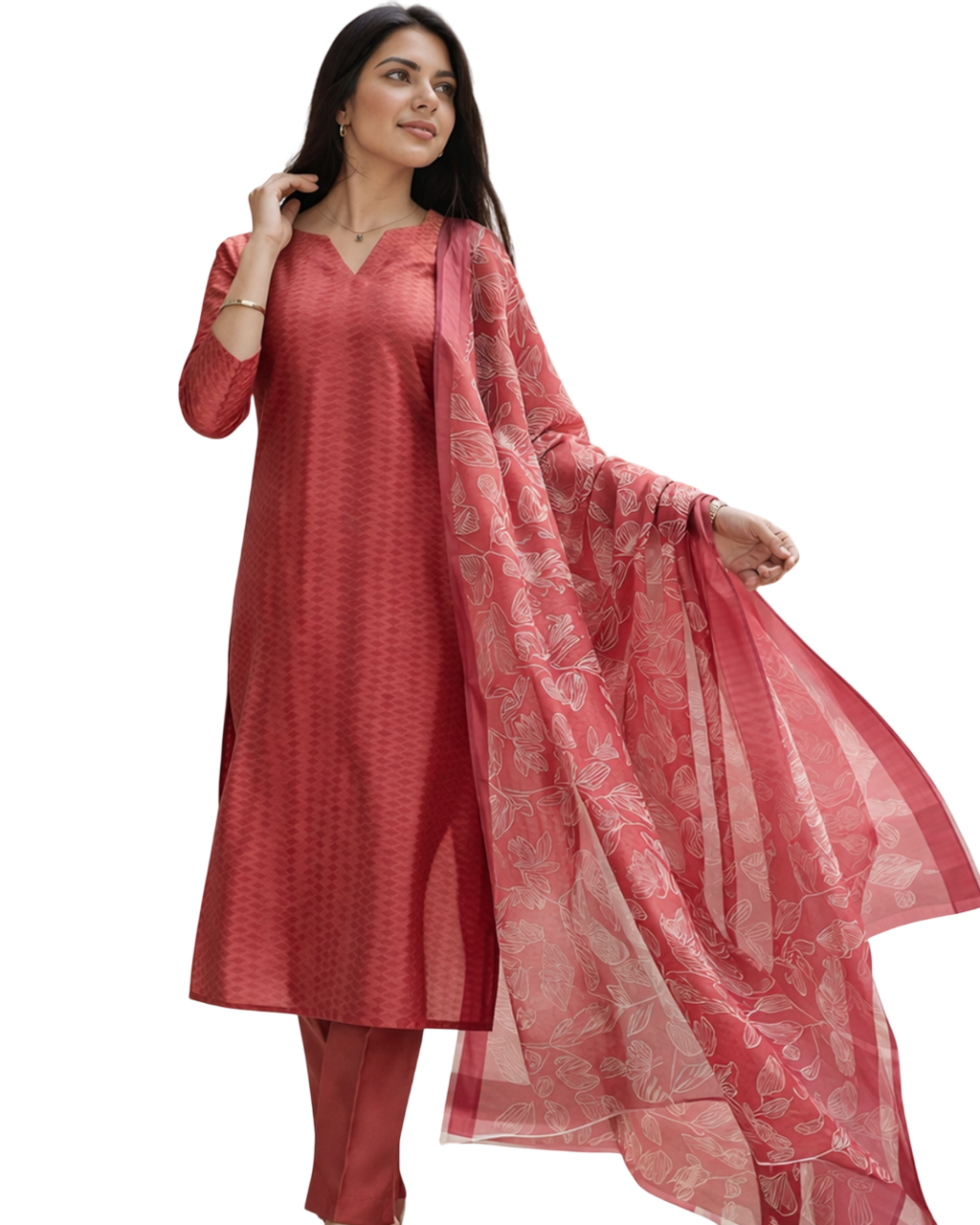 Chanderi Printed Kurti with Dupatta for Women