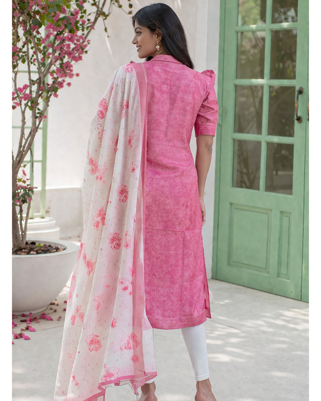 Women’s Chanderi Straight Kurti with Printed Organza Dupatta