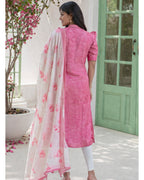 Women’s Chanderi Straight Kurti with Printed Organza Dupatta