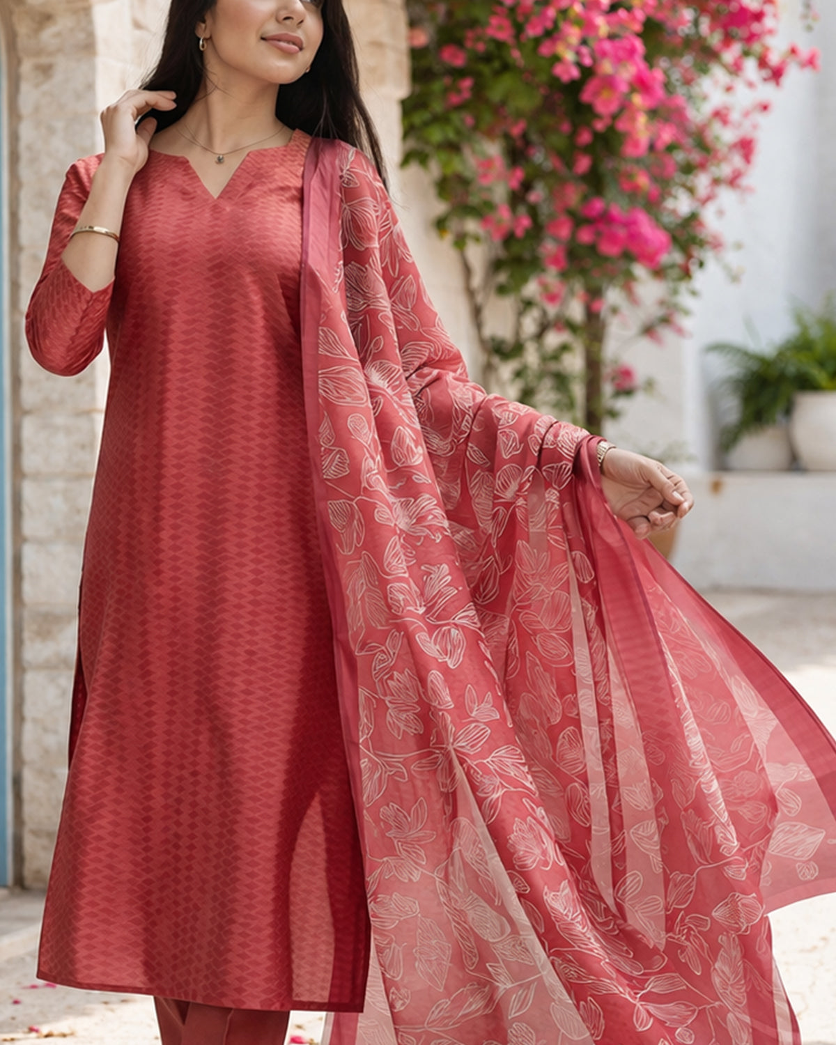 Chanderi Printed Kurti with Dupatta for Women