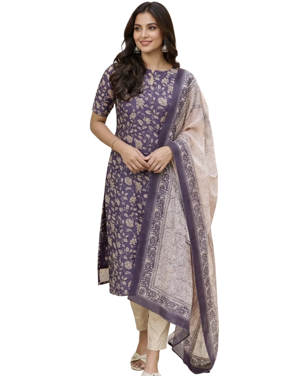 Women's Purple Silk Kurti with Dupatta – Casual Chic